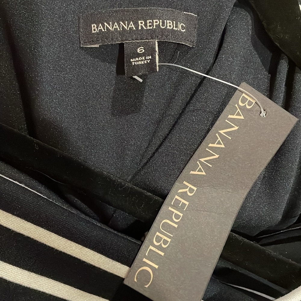 Banana Republic Off the Shoulder Striped Dress NWT Size 6 Black & White Preppy - Picture 8 of 12